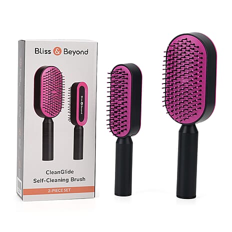Bliss - Beyond CleanGlide Self Cleaning Hair Brush - 2 Piece Set - Black - Purple