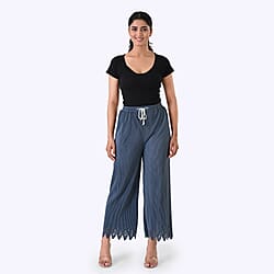 Styled By Laser-Cut Hem Pleated Wide Leg Trouser (One Size) - Slate Blue