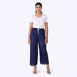 Styled By Laser-Cut Hem Pleated Wide Leg Trouser (One Size) - Navy