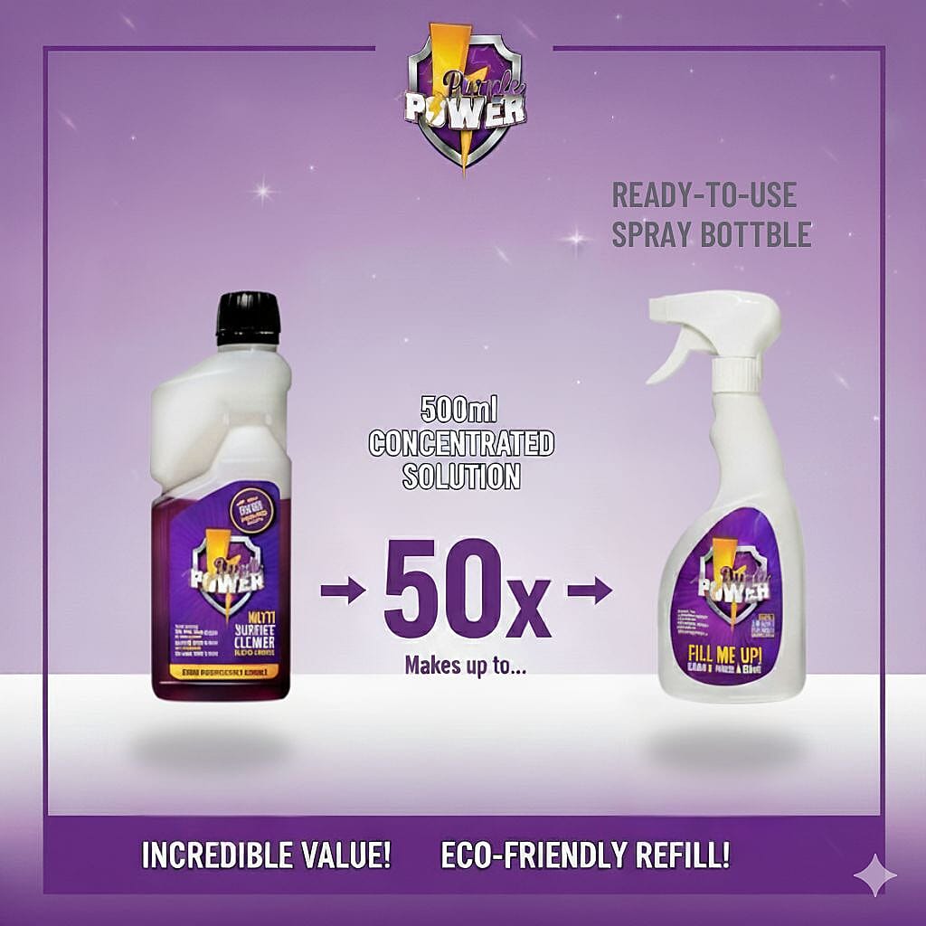 Purple Power All Purpose Cleaning Kit Value Pack (1 Super Concentrate 500ml - fills up to 50 bottles and 1 Refillable Trigger Spray Bottle) with Free Foam Bottle 500ml