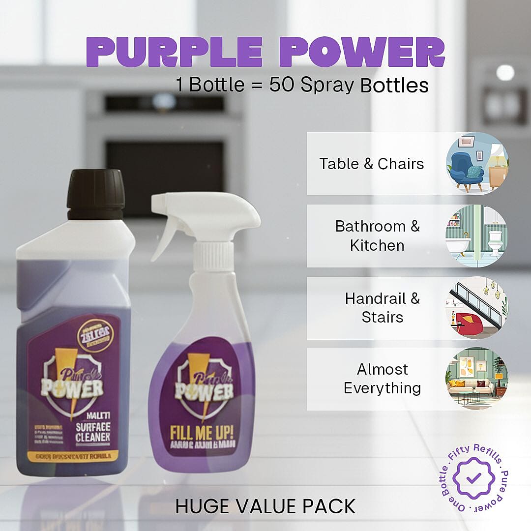 Purple Power All Purpose Cleaning Kit Value Pack (1 Super Concentrate 500ml - fills up to 50 bottles and 1 Refillable Trigger Spray Bottle) with Free Foam Bottle 500ml
