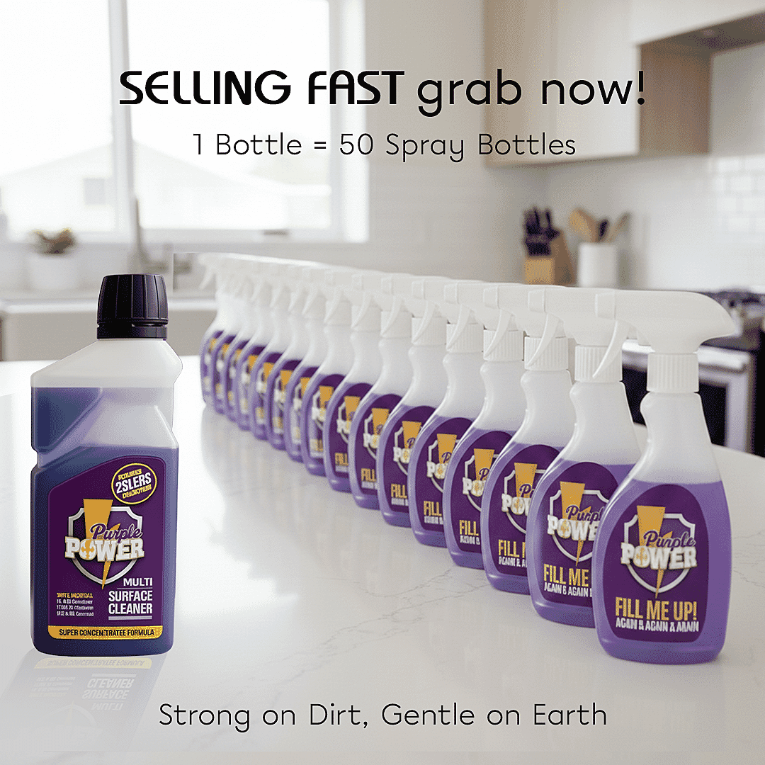 Purple Power All Purpose Cleaning Kit Value Pack (1 Super Concentrate 500ml - fills up to 50 bottles and 1 Refillable Trigger Spray Bottle) with Free Foam Bottle 500ml