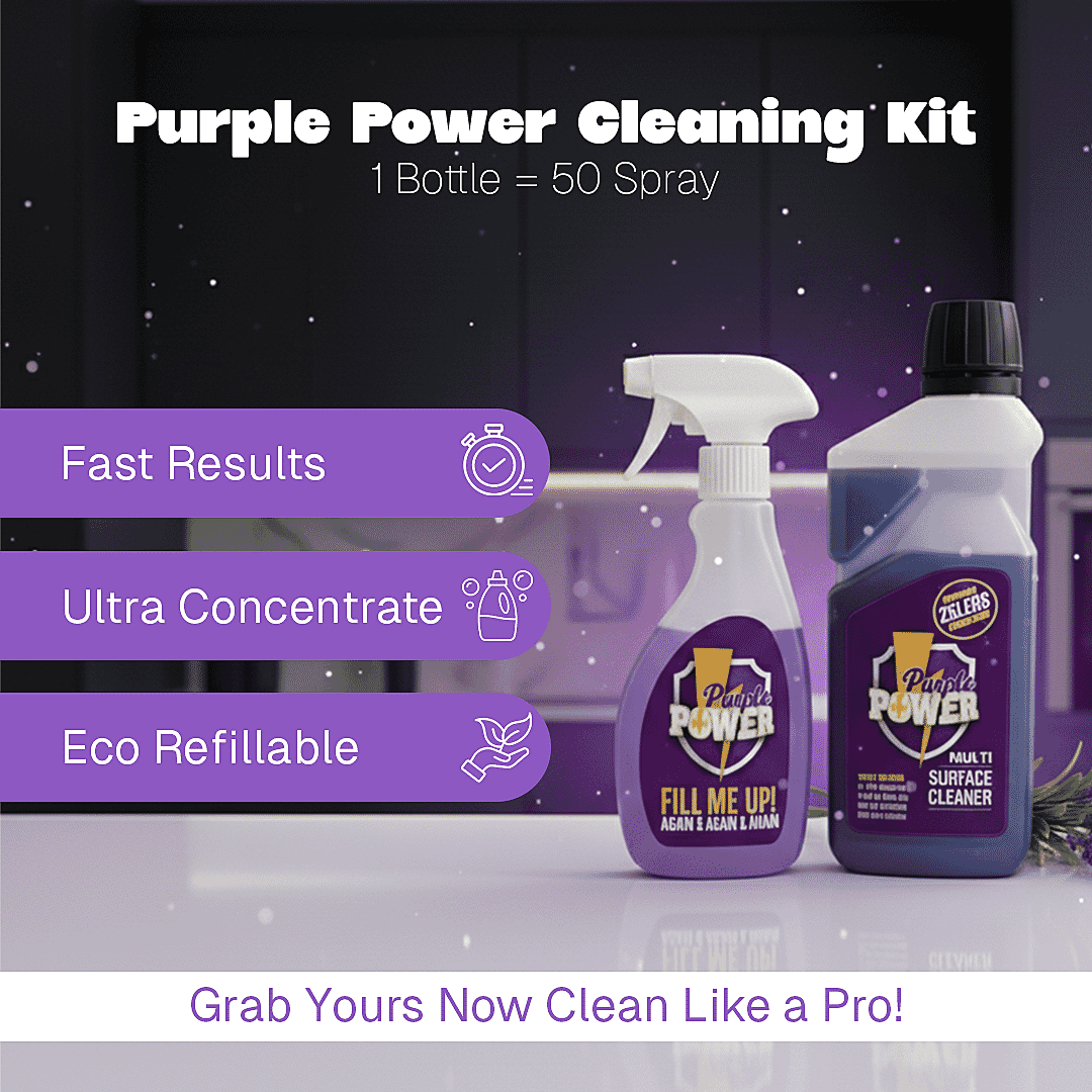 Purple Power All Purpose Cleaning Kit Value Pack (1 Super Concentrate 500ml - fills up to 50 bottles and 1 Refillable Trigger Spray Bottle) with Free Foam Bottle 500ml