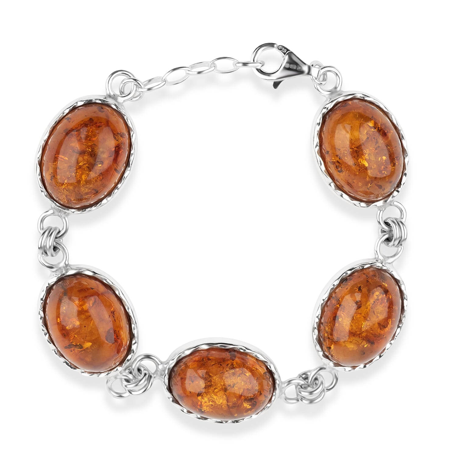 Amber Bracelet (Size - 8) Sterling Silver, Silver Wt.16 Gms  50.000  Ct.