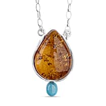Amber, Sleeping Beauty Turquoise Necklace (Size - 20) with Lobster Clasp in Sterling Silver, 17 Ct.