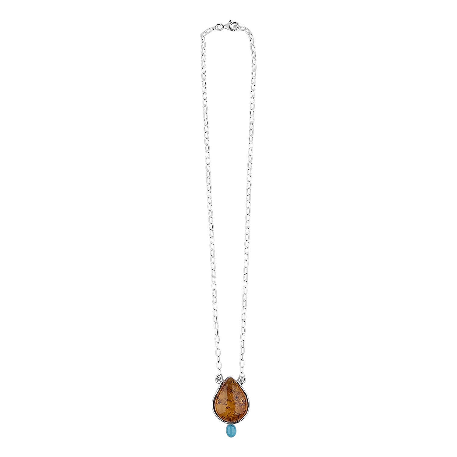 Amber, Sleeping Beauty Turquoise Necklace (Size - 20) Sterling Silver, Silver Wt.14.7 Gms  18.000  Ct.