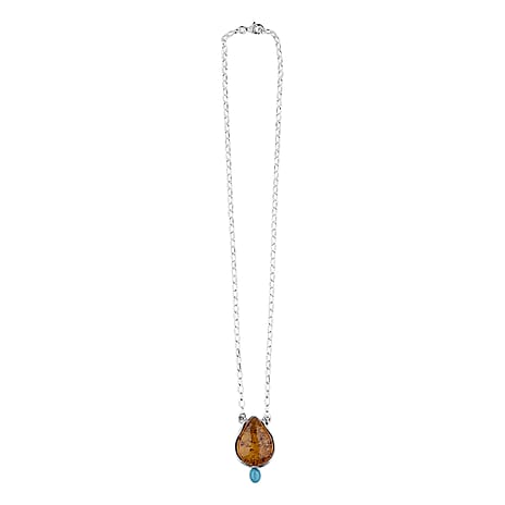 Amber, Sleeping Beauty Turquoise Necklace (Size - 20) Sterling Silver, Silver Wt.14.7 Gms  18.000  Ct.