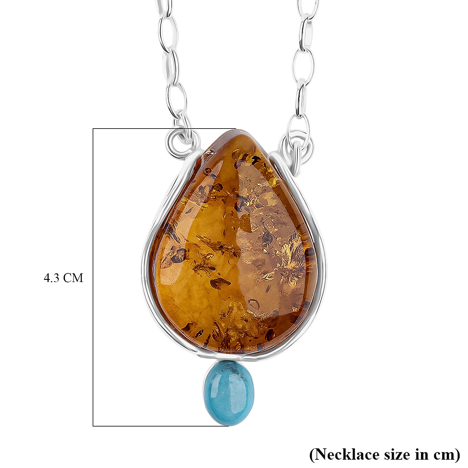 Amber, Sleeping Beauty Turquoise Necklace (Size - 20) Sterling Silver, Silver Wt.14.7 Gms  18.000  Ct.