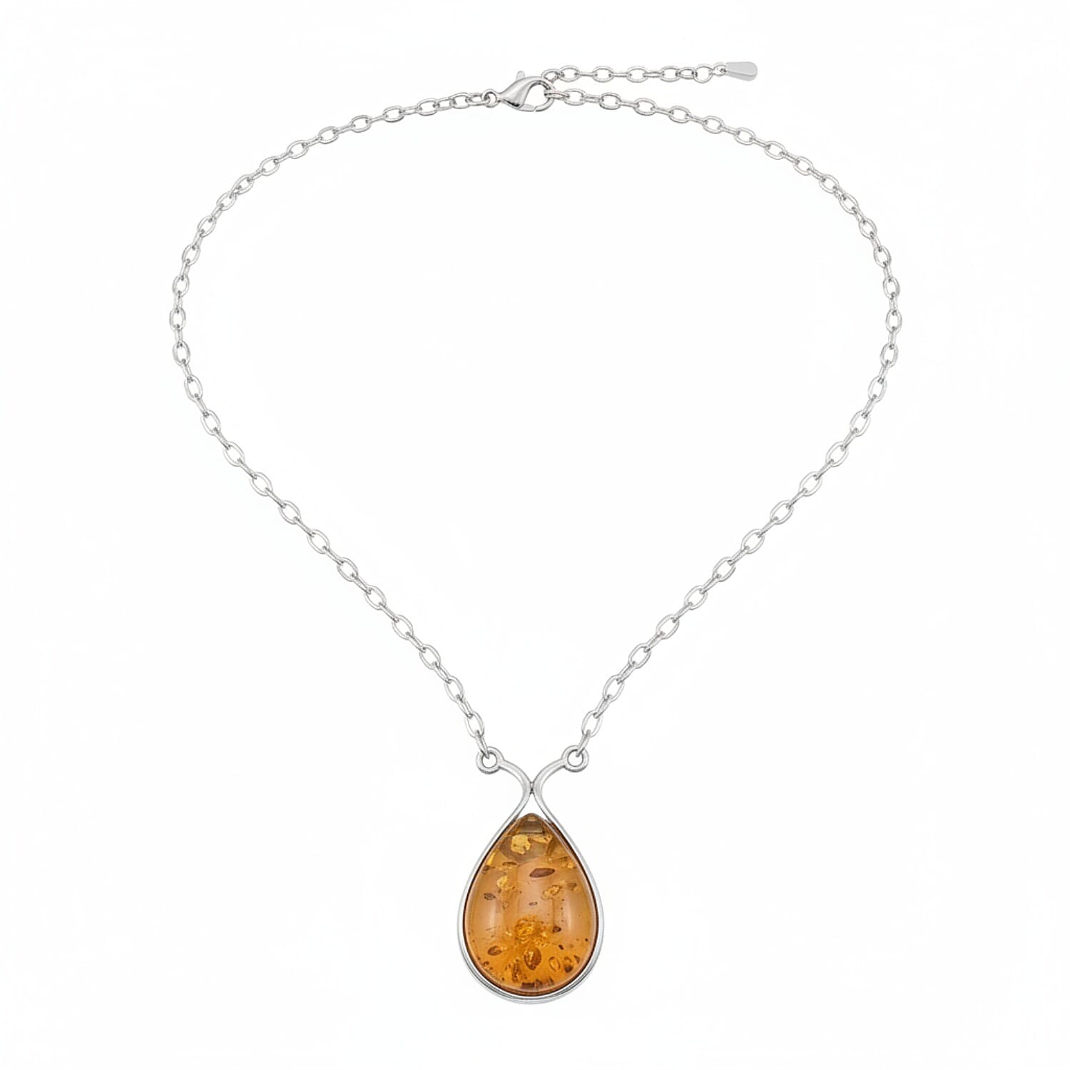 Baltic Amber Necklace (Size - 18) Sterling Silver 20.00 Ct, Silver Wt. 18.00 Gms.