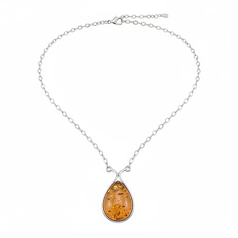 Baltic Amber Necklace (Size - 18) Sterling Silver 20.00 Ct, Silver Wt. 18.00 Gms.