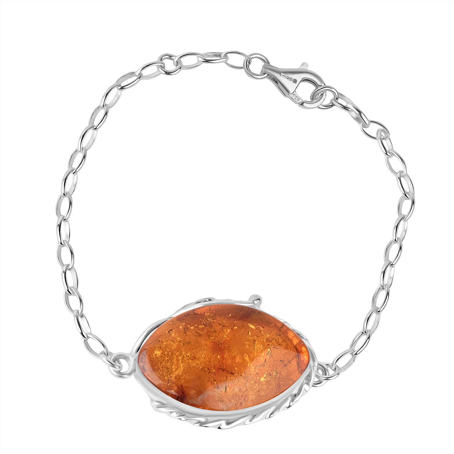 Amber Bracelet (Size - 8) Sterling Silver, Silver Wt.10 Gms  16.000  Ct.