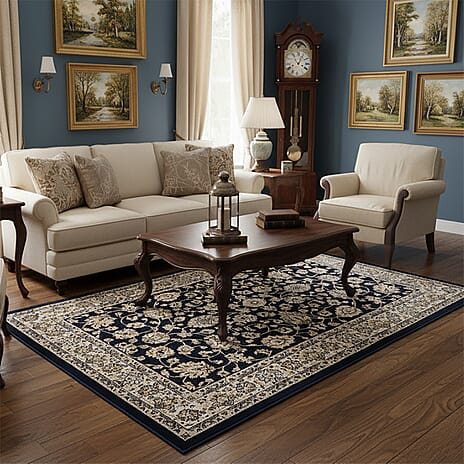 Hush Haven Traditional Ornate Pattern Pile Rug (180x120 Cm) - Blue