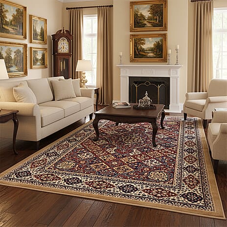 Hush Haven Traditional Pattern Pile Rug (180x120 Cm) - Red