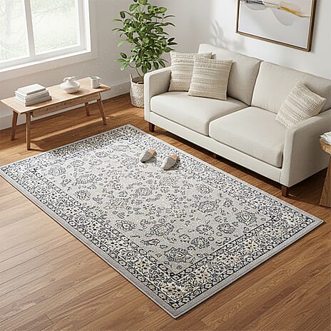 Hush Haven Traditional Pattern Pile Rug (180x120 Cm) - Grey