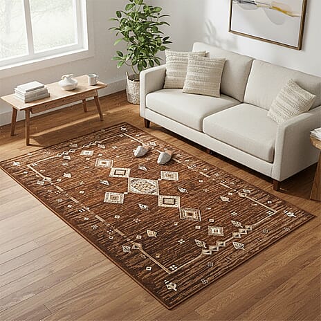 Hush Haven Traditional Pattern Pile Rug (180x120 Cm) - Golden
