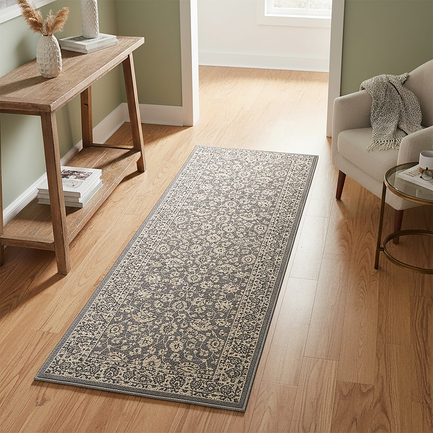 Hush Haven Patterned Rug and Door Mat (Size 66x1 cm) - Grey