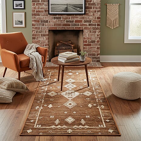 Hush Haven Traditional Pattern Pile Rug (180x60 Cm) - Golden