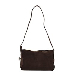 Genuine Leather Shoulder Bag - Chocolate