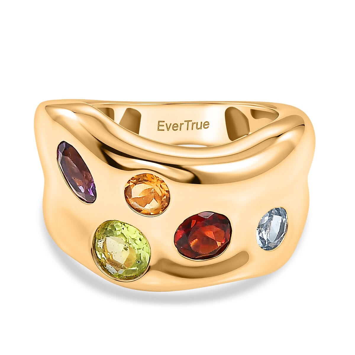 EverTrue - African Amethyst & Multi Gemstones Ring in Yellow Gold Tone 2.14 Ct.