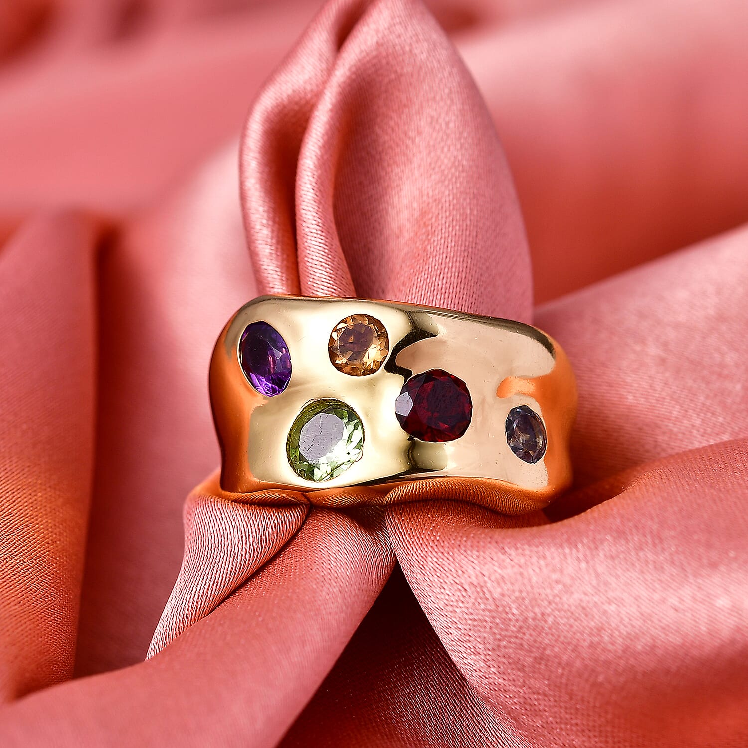 EverTrue - African Amethyst & Multi Gemstones Ring in Yellow Gold Tone 2.14 Ct.