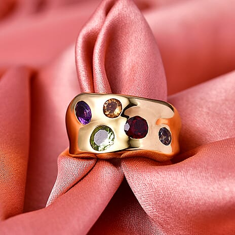 EverTrue - African Amethyst & Multi Gemstones Ring in Yellow Gold Tone 2.14 Ct.