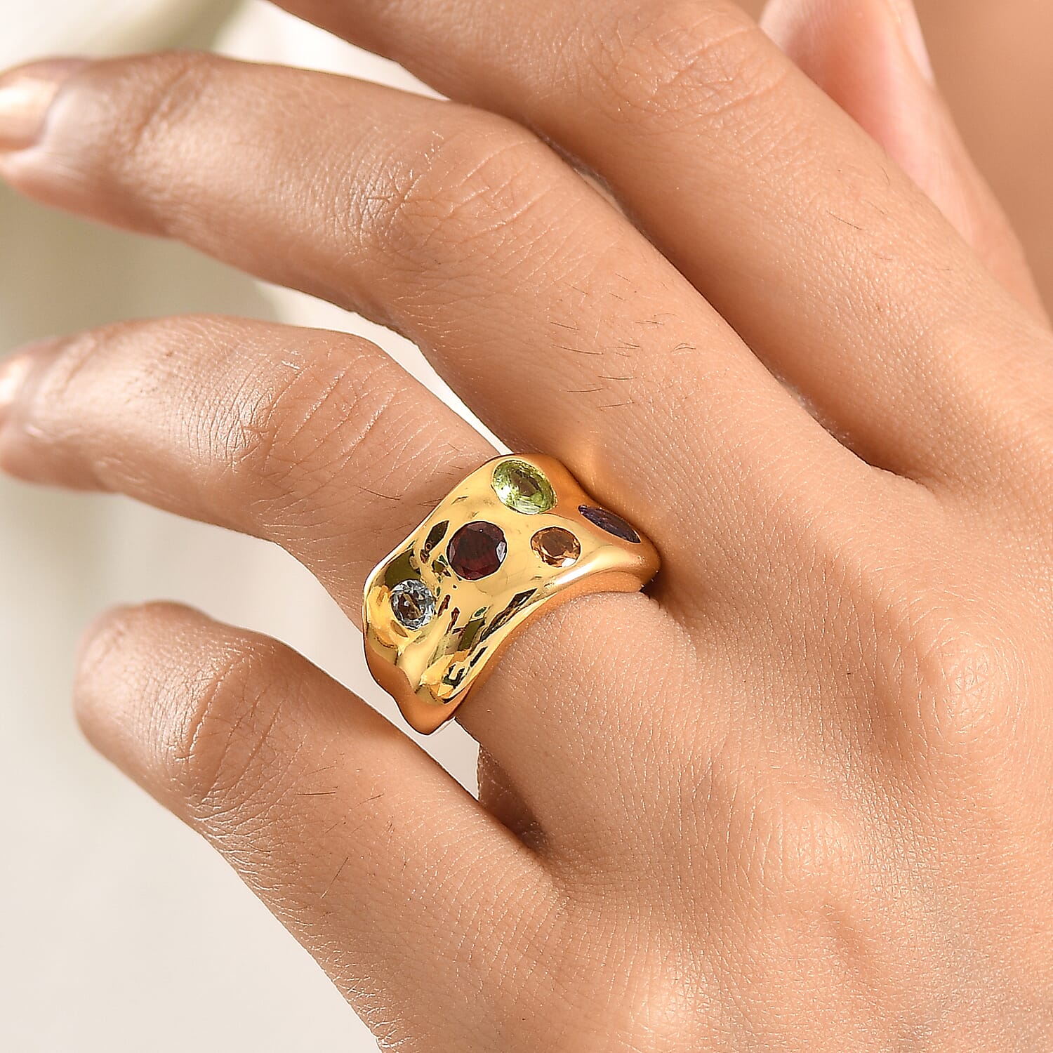 EverTrue - African Amethyst & Multi Gemstones Ring in Yellow Gold Tone 2.14 Ct.