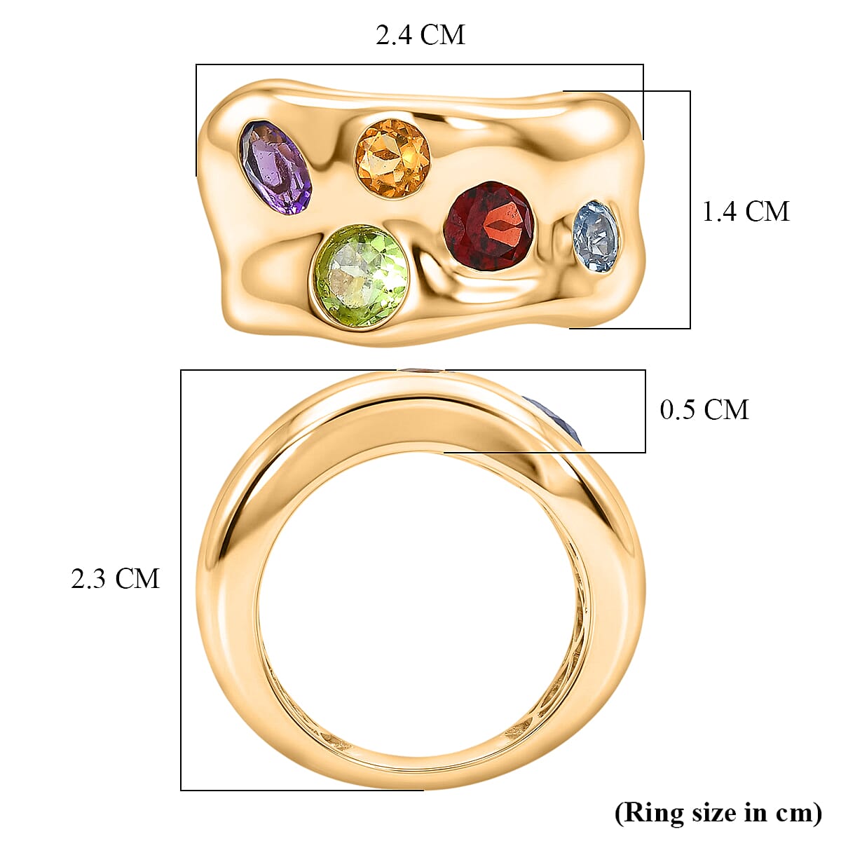 EverTrue - African Amethyst & Multi Gemstones Ring in Yellow Gold Tone 2.14 Ct.