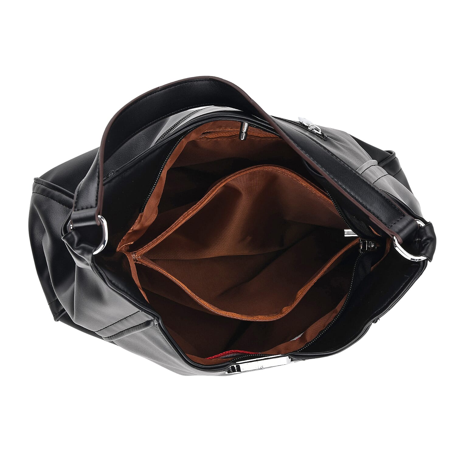 Leatherette Hobo Bag with Adjustable Shoulder Strap - Black