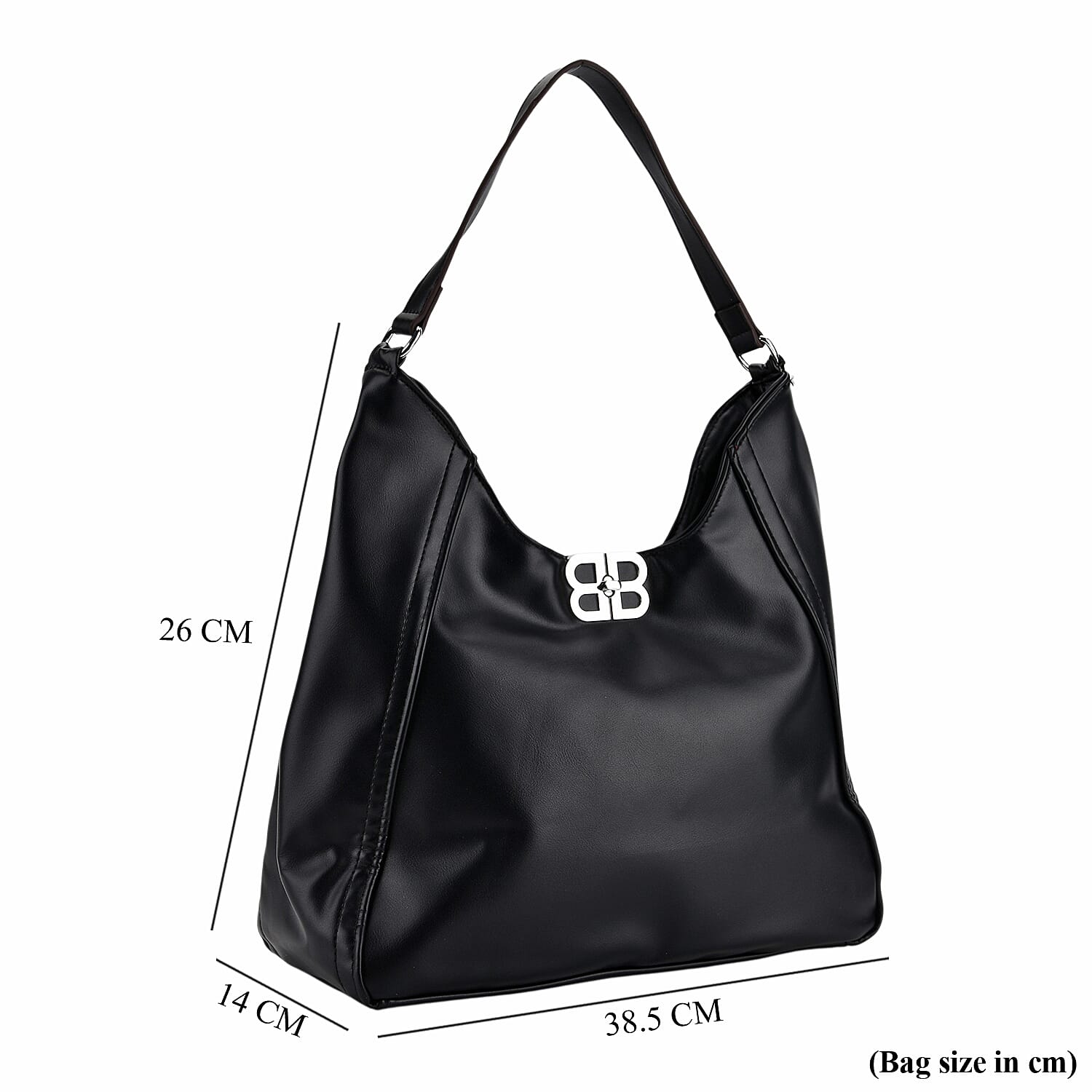 Leatherette Hobo Bag with Adjustable Shoulder Strap - Black