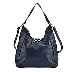 Leatherette Hobo Bag with Adjustable Shoulder Strap - Blue