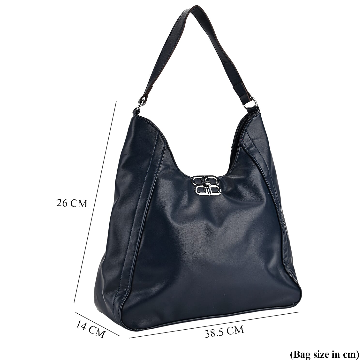 Leatherette Hobo Bag with Adjustable Shoulder Strap - Blue