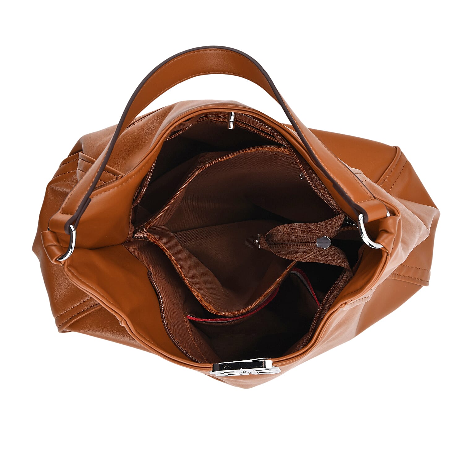 Leatherette Hobo Bag with Adjustable Shoulder Strap - Tan