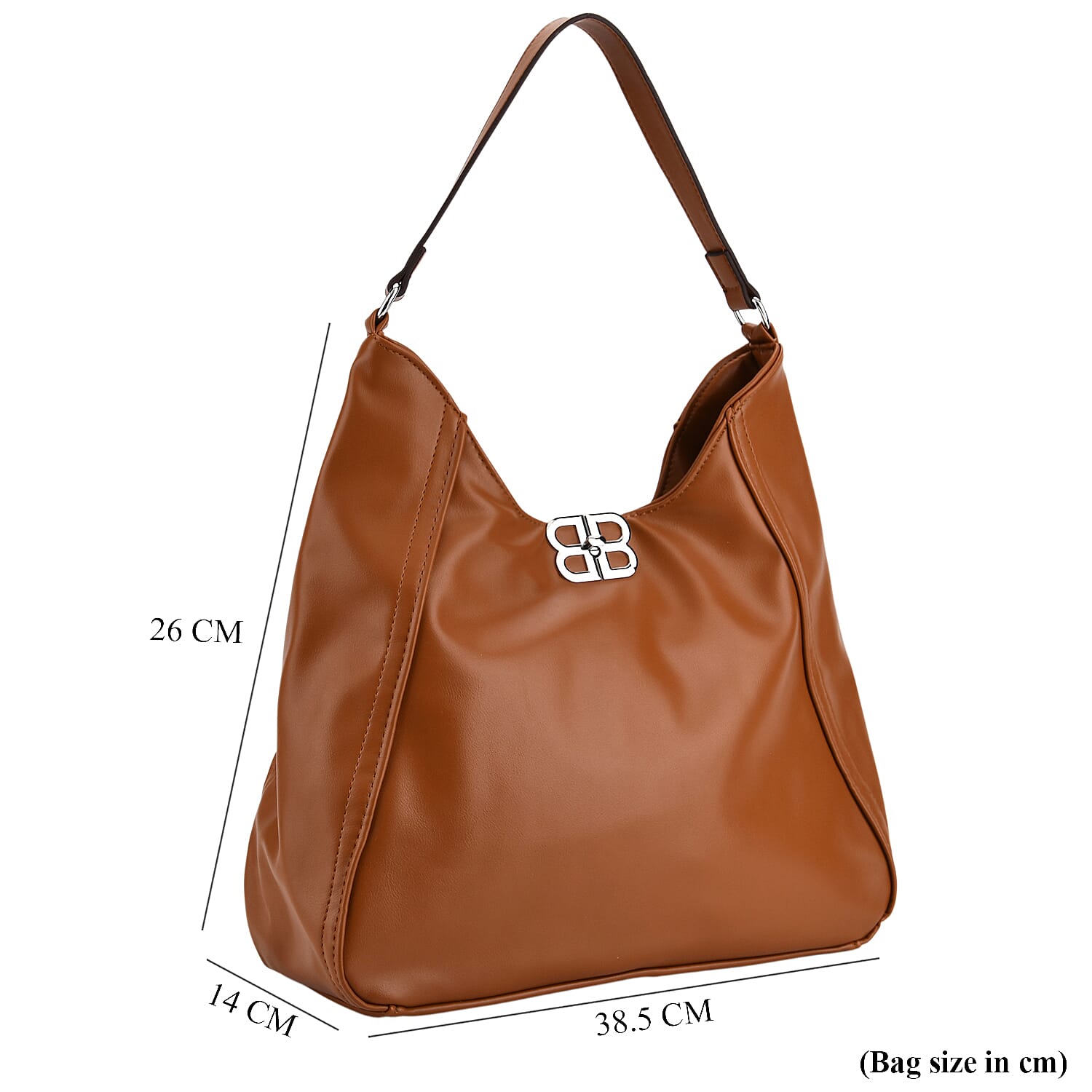 Leatherette Hobo Bag with Adjustable Shoulder Strap - Tan