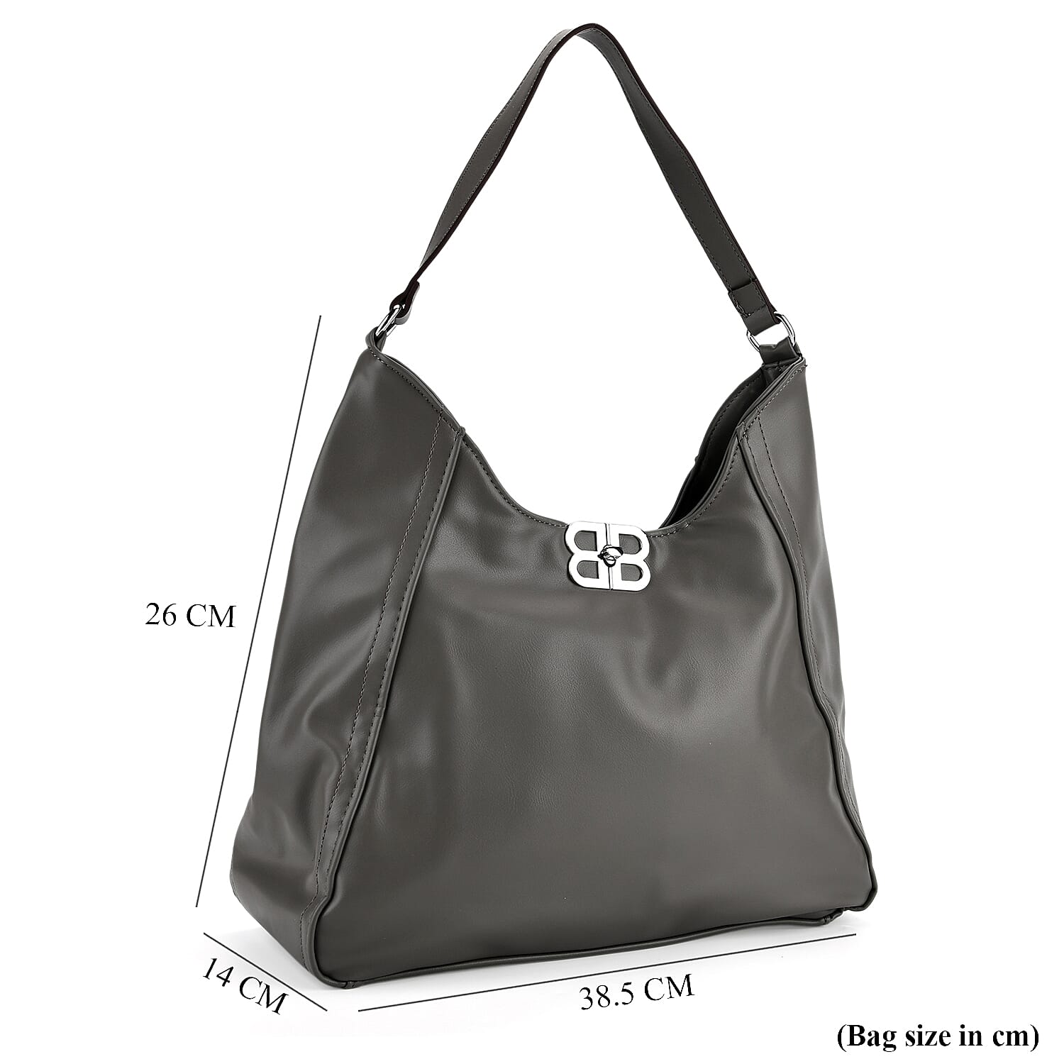 Leatherette Hobo Bag with Adjustable Shoulder Strap - Grey