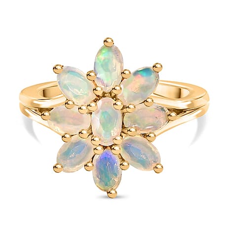 Djoy Ethiopian Opal Cluster Celestial Bloom Ring in Yellow Gold Plating Sterling Silver 1.45 Ct.