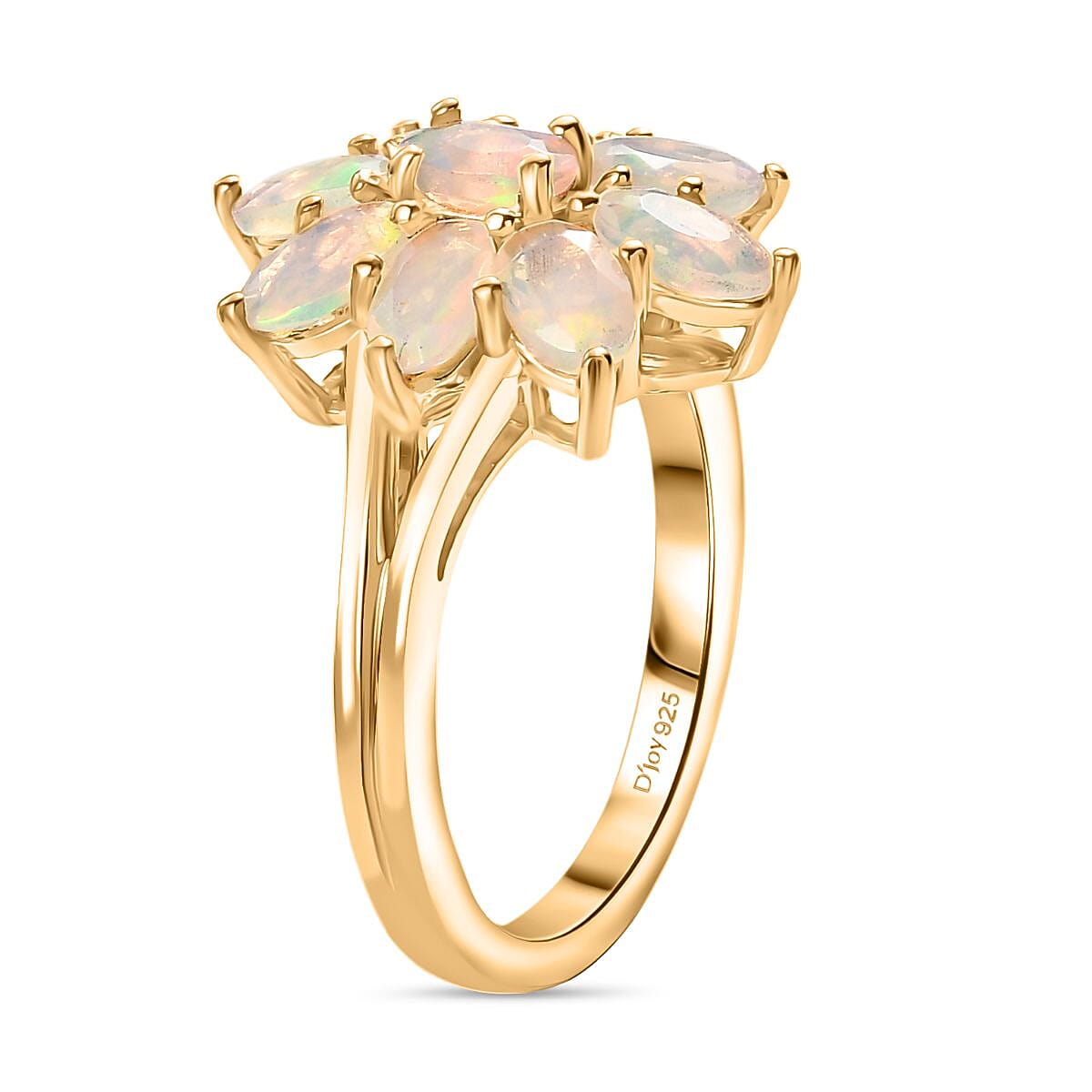 Djoy Ethiopian Opal Cluster Celestial Bloom Ring in Yellow Gold Plating Sterling Silver 1.45 Ct.