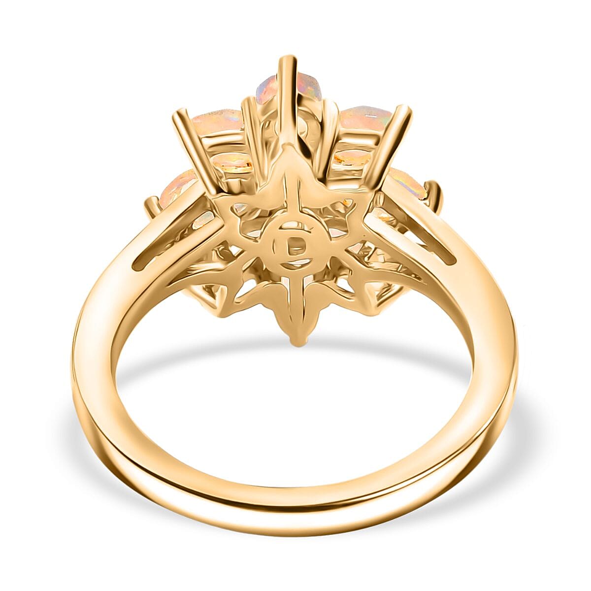 Djoy Ethiopian Opal Cluster Celestial Bloom Ring in Yellow Gold Plating Sterling Silver 1.45 Ct.