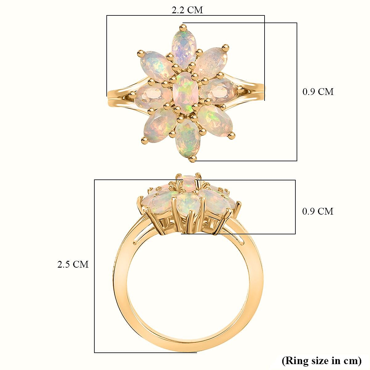 Djoy Ethiopian Opal Cluster Celestial Bloom Ring in Yellow Gold Plating Sterling Silver 1.45 Ct.