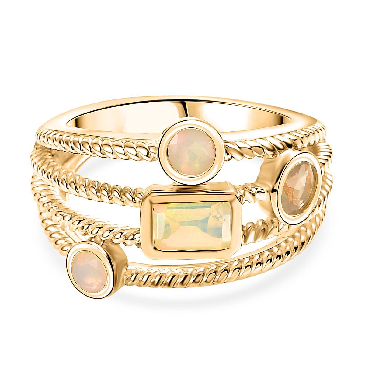 Ethiopian Opal Sunfire Stacks Ring in Yellow Gold Plating Sterling Silver