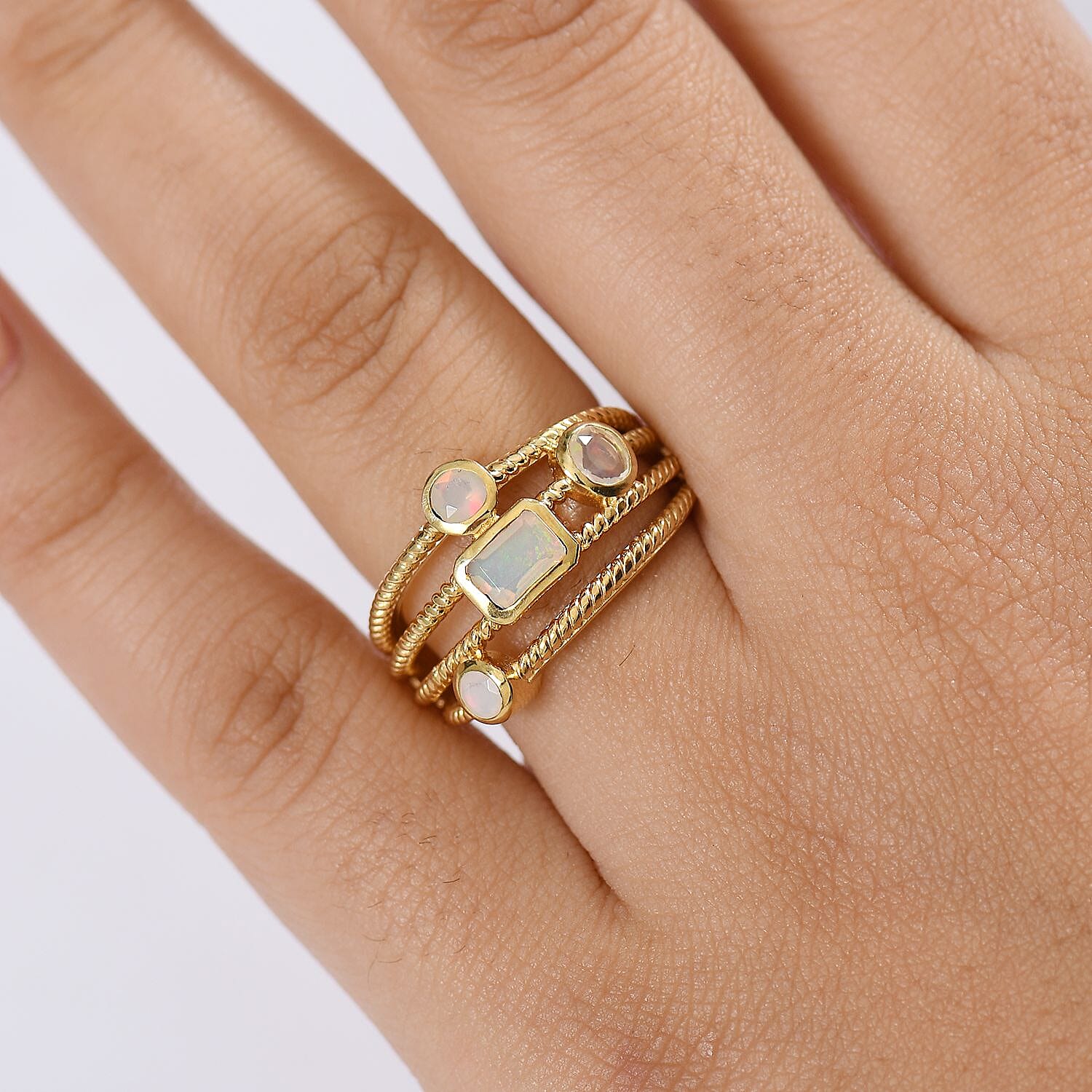 Ethiopian Opal Sunfire Stacks Ring in Yellow Gold Plating Sterling Silver