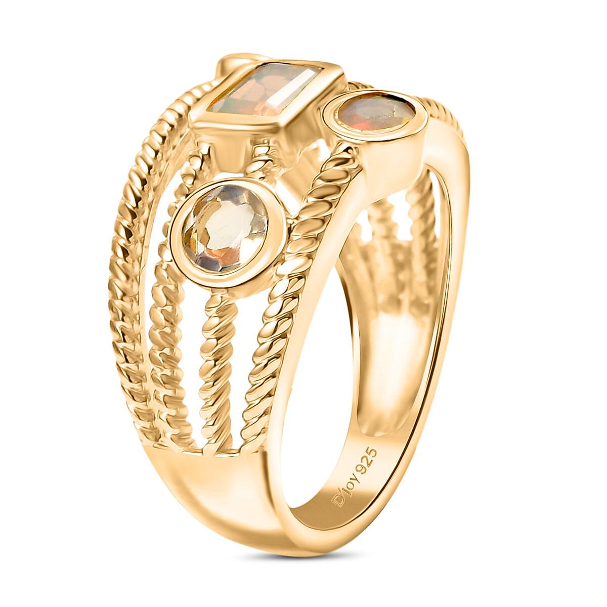 Ethiopian Opal Sunfire Stacks Ring in Yellow Gold Plating Sterling Silver