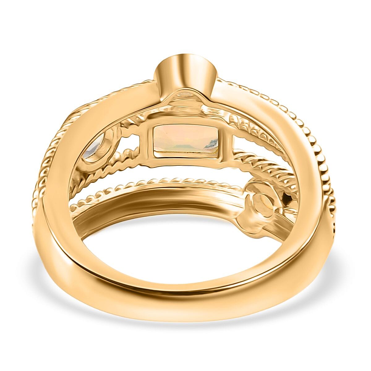 Ethiopian Opal Sunfire Stacks Ring in Yellow Gold Plating Sterling Silver