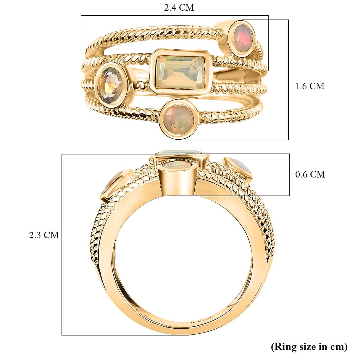 Ethiopian Opal Sunfire Stacks Ring in Yellow Gold Plating Sterling Silver