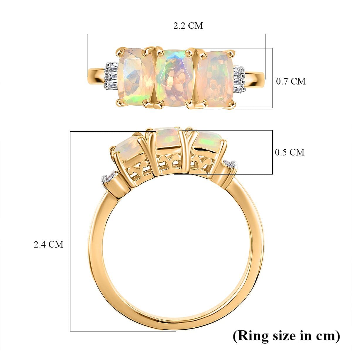 Djoy Ethiopian Opal & White Diamond Trinity of Light Ring in Yellow Gold Plating Sterling Silver 1.20 Ct. Djoy Ethiopian Opal & White Diamond Trinity of Light Ring in Yellow Gold Plating Sterling Silver 1.20 Ct.