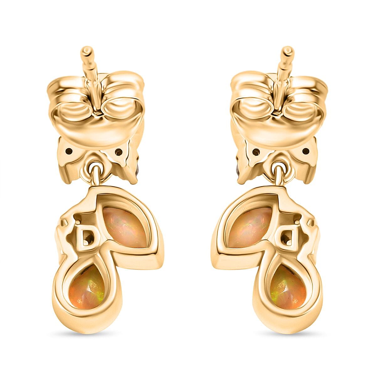 Djoy Ethiopian Opal & White Zircon Dangling Tears of Light Earring in Yellow Gold Plating Sterling Silver Djoy Ethiopian Opal & White Zircon Dangling Tears of Light Earring in Yellow Gold Plating Sterling Silver
