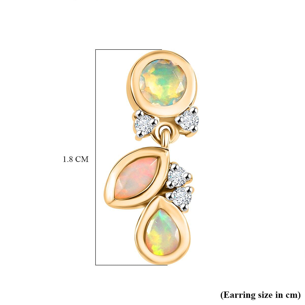 Djoy Ethiopian Opal & White Zircon Dangling Tears of Light Earring in Yellow Gold Plating Sterling Silver Djoy Ethiopian Opal & White Zircon Dangling Tears of Light Earring in Yellow Gold Plating Sterling Silver