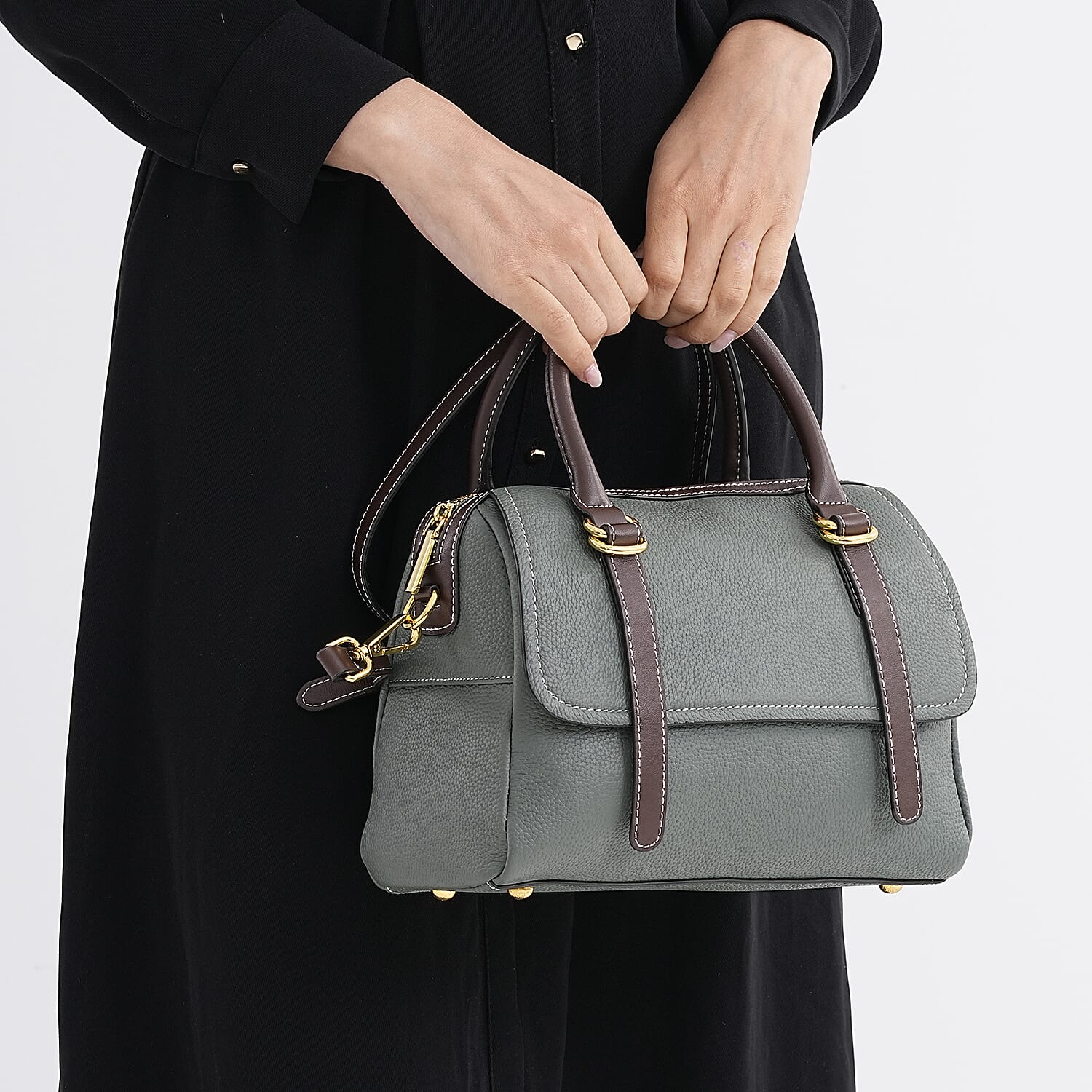 100% Geniune Leather Floral Embossed Tote Bag - Green