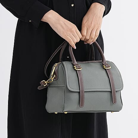 100% Geniune Leather Floral Embossed Tote Bag - Green