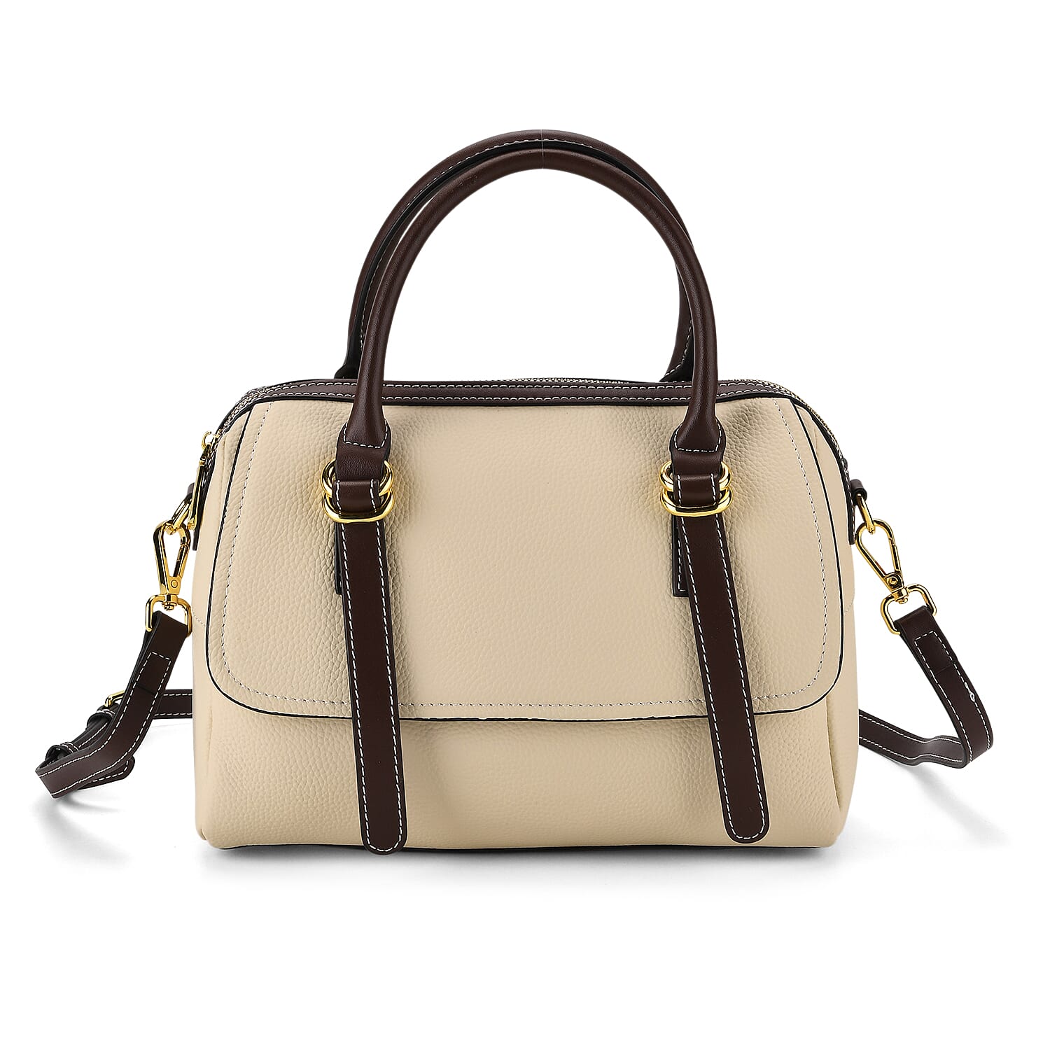 100% Geniune Leather Floral Embossed Tote Bag - Ivory