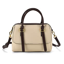 100% Geniune Leather Floral Embossed Tote Bag - Ivory